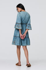 Embroidered Tassel Detail Knee Length Dress