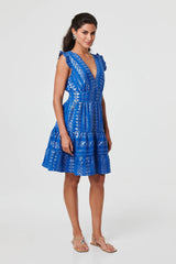 Metallic Cap Sleeve Short Skater Dress