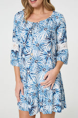 Floral Lace 3/4 Sleeve Short Shift Dress