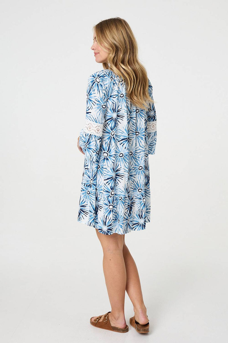 Floral Lace 3/4 Sleeve Short Shift Dress