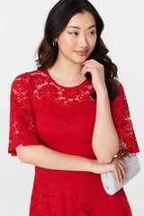 Lace Overlay Knee Length Skater Dress