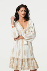 Paisley Flared Sleeve Knee Length Dress