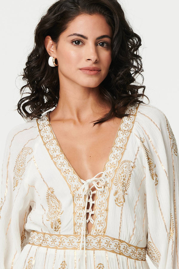 Paisley Flared Sleeve Knee Length Dress