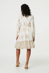 Paisley Flared Sleeve Knee Length Dress