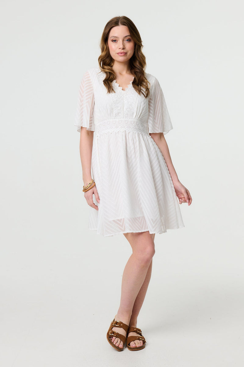 Lace Texture Sheer 1/2 Sleeve Mini Dress