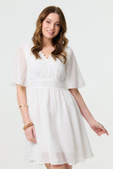 Lace Texture Sheer 1/2 Sleeve Mini Dress