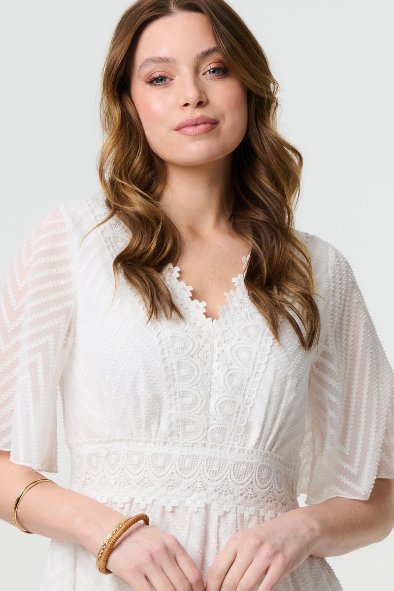 Lace Texture Sheer 1/2 Sleeve Mini Dress