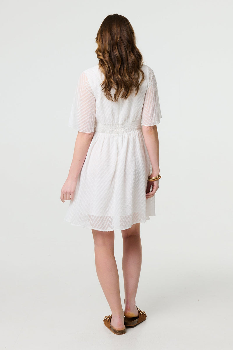 Lace Texture Sheer 1/2 Sleeve Mini Dress