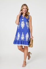 Ikat Print Sleeveless Short Shift Dress