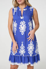 Ikat Print Sleeveless Short Shift Dress