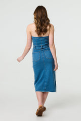 Denim Strapless Bodycon Midi Dress