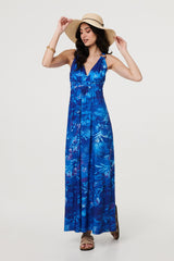 Tropical Print Strap Empire Maxi Dress