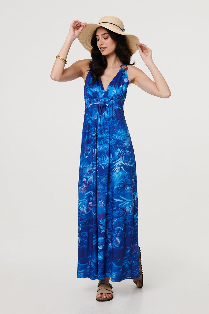 Tropical Print Strap Empire Maxi Dress