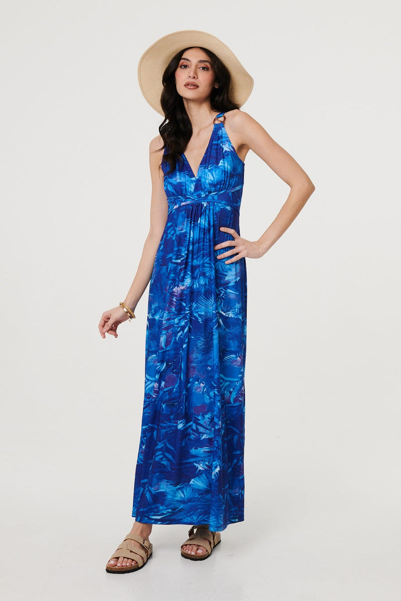 Tropical Print Strap Empire Maxi Dress