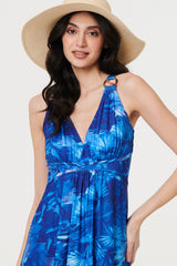 Tropical Print Strap Empire Maxi Dress