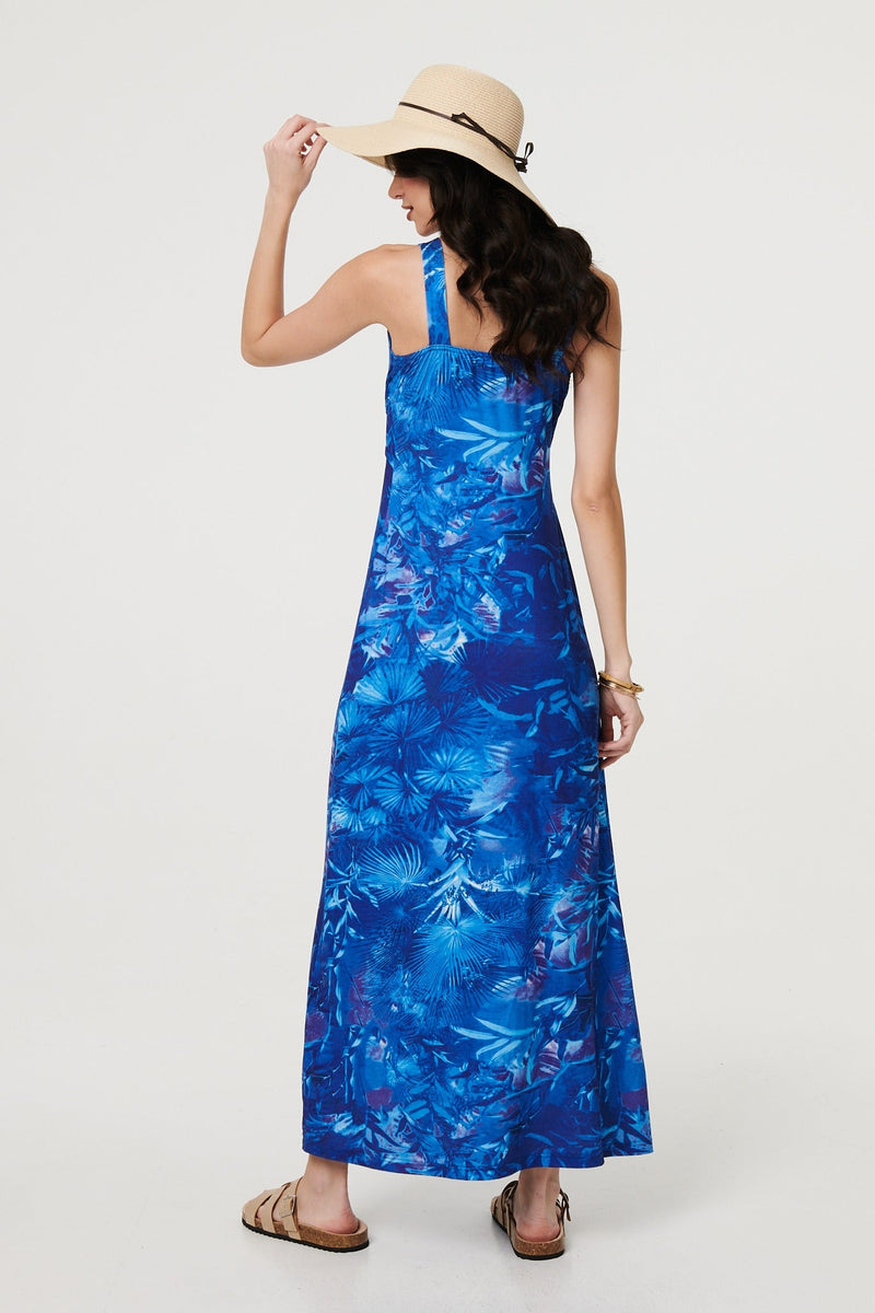 Tropical Print Strap Empire Maxi Dress