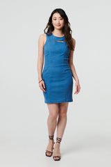 Cut-Out Detail Sleeveless Denim Mini Dress