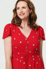 Sparkly Cap Sleeve Tassel Tie Maxi Dress