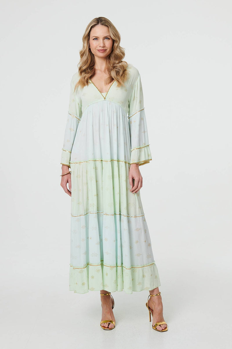 Embellished Tiered Empire Maxi Dress