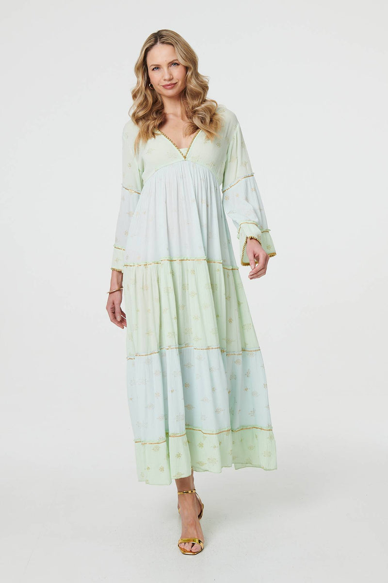 Embellished Tiered Empire Maxi Dress