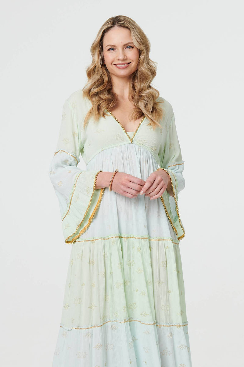 Embellished Tiered Empire Maxi Dress