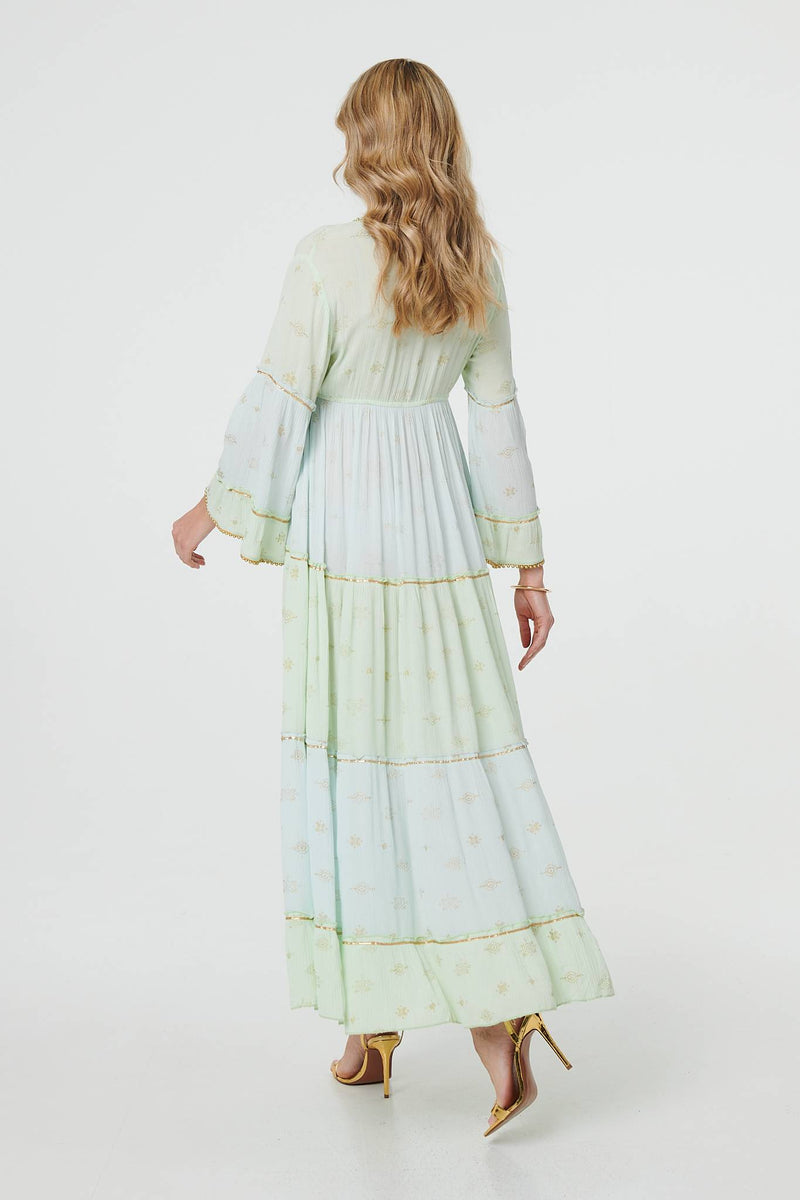 Embellished Tiered Empire Maxi Dress