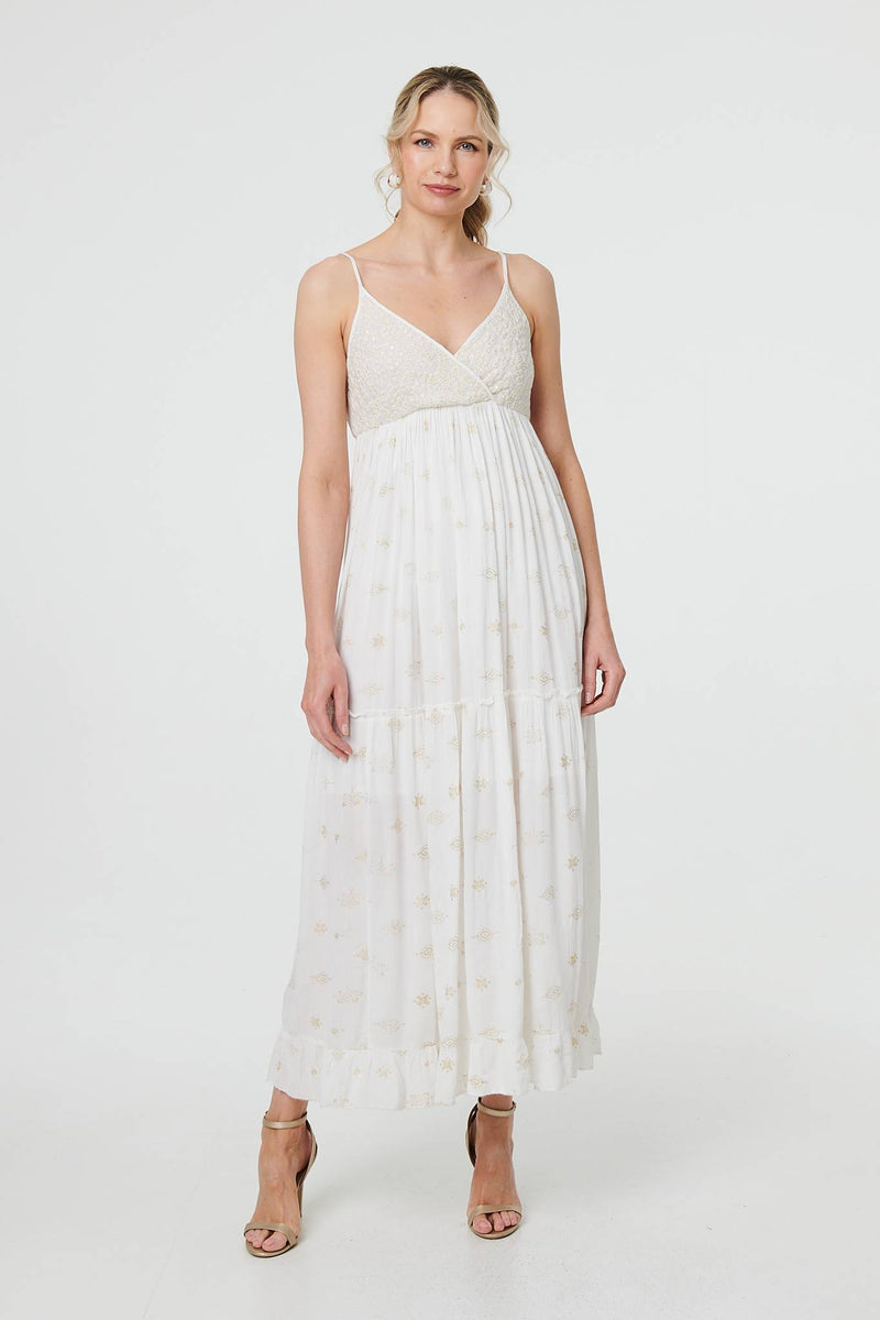 Textured Cami Strap Empire Maxi Dress