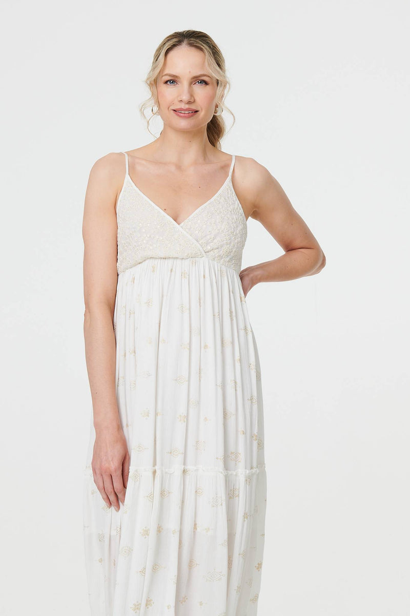 Textured Cami Strap Empire Maxi Dress