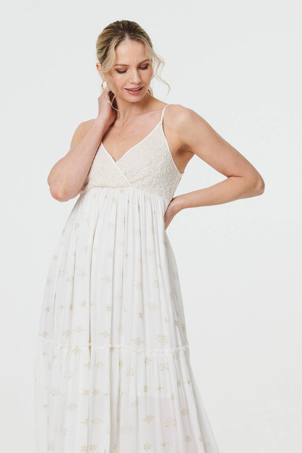 Textured Cami Strap Empire Maxi Dress