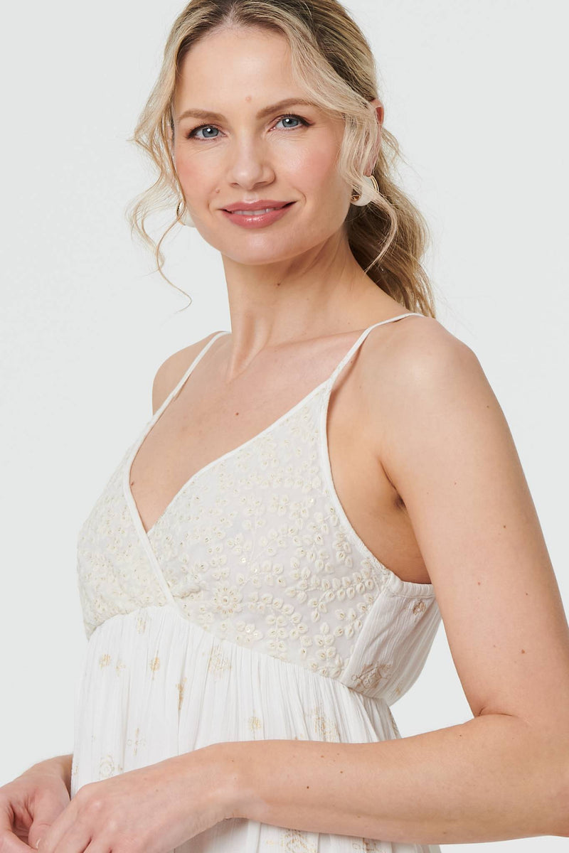 Textured Cami Strap Empire Maxi Dress