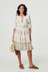 Ikat Print Knee Length Bardot Dress