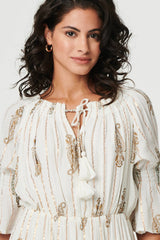 Ikat Print Knee Length Bardot Dress