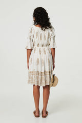 Ikat Print Knee Length Bardot Dress