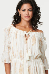 Ikat Print Knee Length Bardot Dress