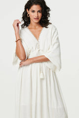 Textured V-Neck Empire Kimono Maxi Dress