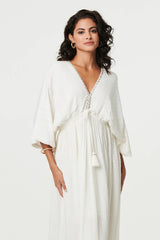 Textured V-Neck Empire Kimono Maxi Dress