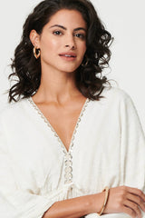 Textured V-Neck Empire Kimono Maxi Dress