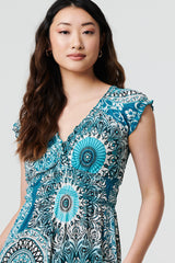 Mosaic Print Cap Sleeve Empire Maxi Dress