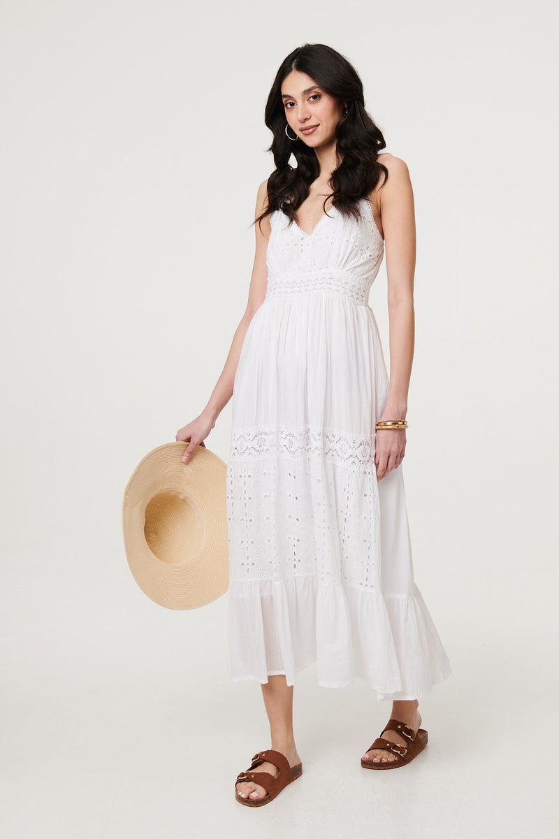 Broderie Anglaise Cami Strap Maxi Dress