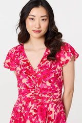 Floral Cap Sleeve Ruched Maxi Dress