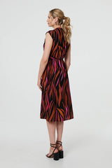 Striped Cap Sleeve Belted Midi Dress