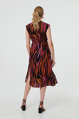 Striped Cap Sleeve Belted Midi Dress