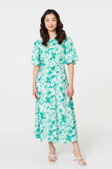 Floral Flared Sleeve A-Line Midi Dress