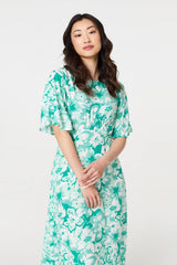 Floral Flared Sleeve A-Line Midi Dress