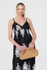 Ikat Print Sleeveless Shirred Maxi Dress