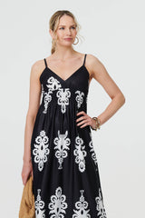 Ikat Print Sleeveless Shirred Maxi Dress