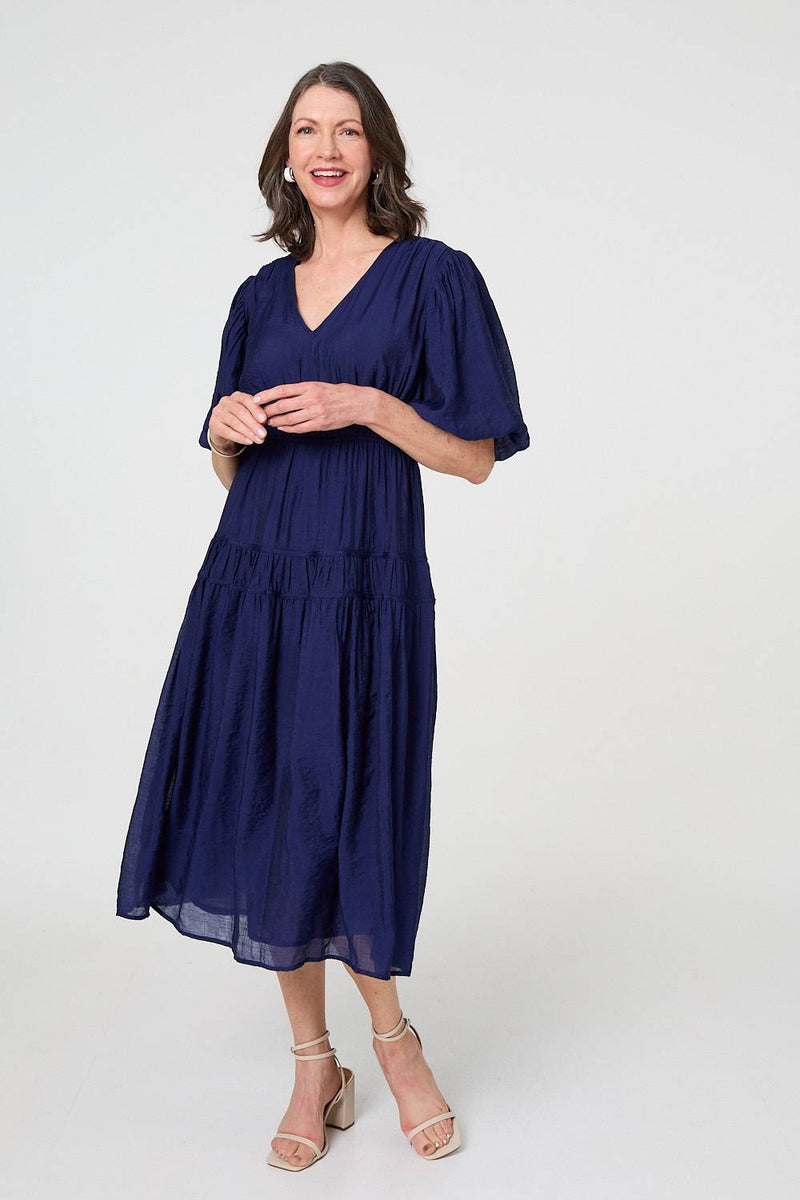 Printed 1/2 Sleeve Empire Maxi Dress