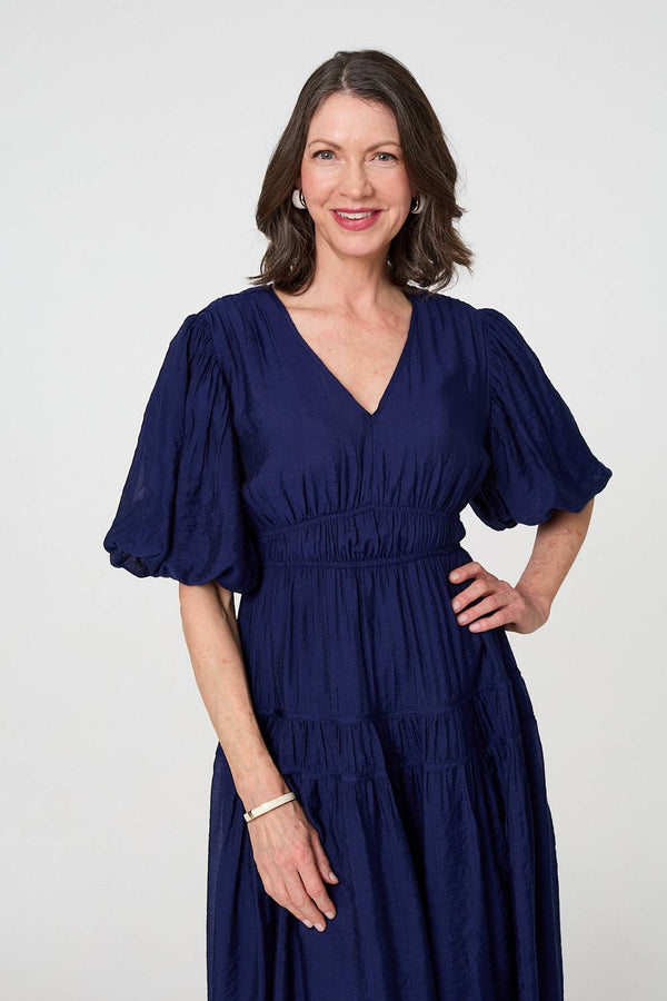 Printed 1/2 Sleeve Empire Maxi Dress