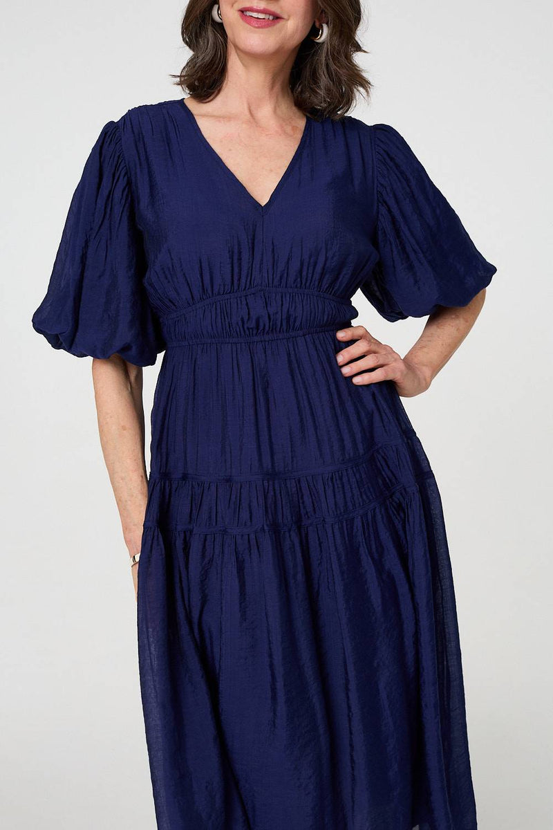 Printed 1/2 Sleeve Empire Maxi Dress