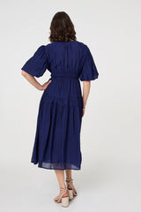 Printed 1/2 Sleeve Empire Maxi Dress